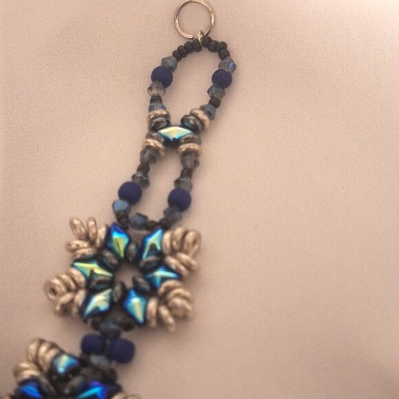 Artisan Beaded Metallic Blue Silver Snowflake Large Creative Bracelet - Picture 4 of 5